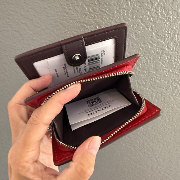 Coach Snap Wallet pebbled CBO77 leather/Silver/Dark Cardinal - Picture 7 of 10